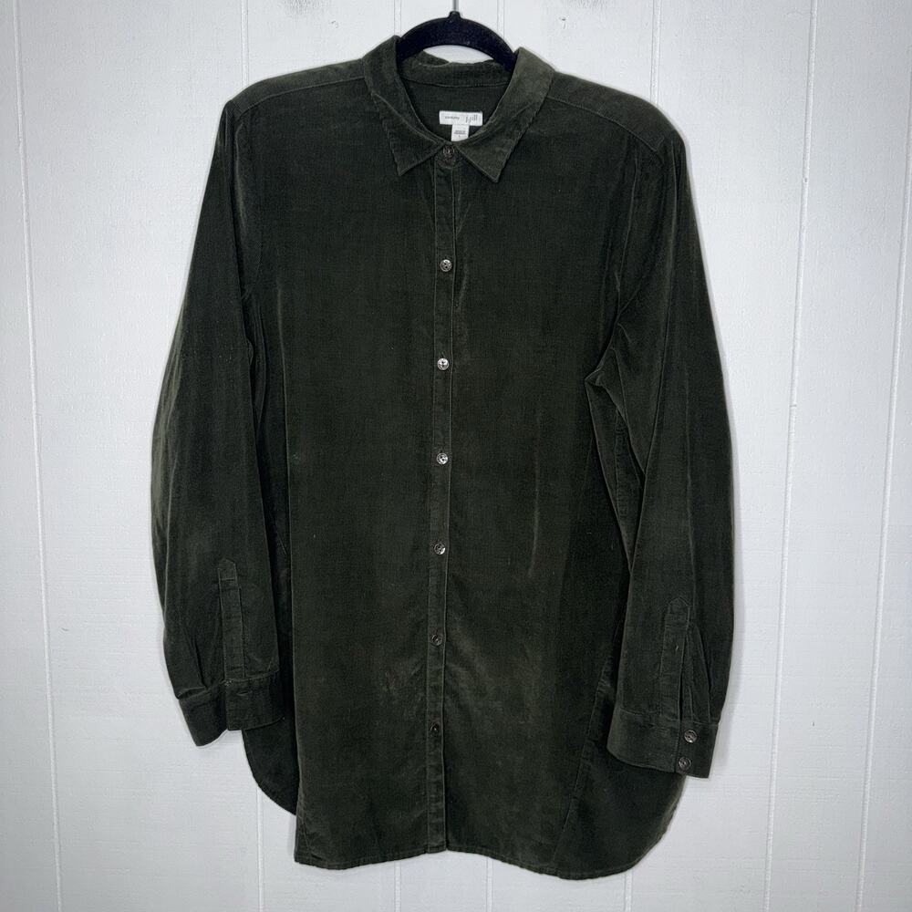 J. Jill Women’s Corduroy Shirt Dress Dark Green Long Sleeve Size Large